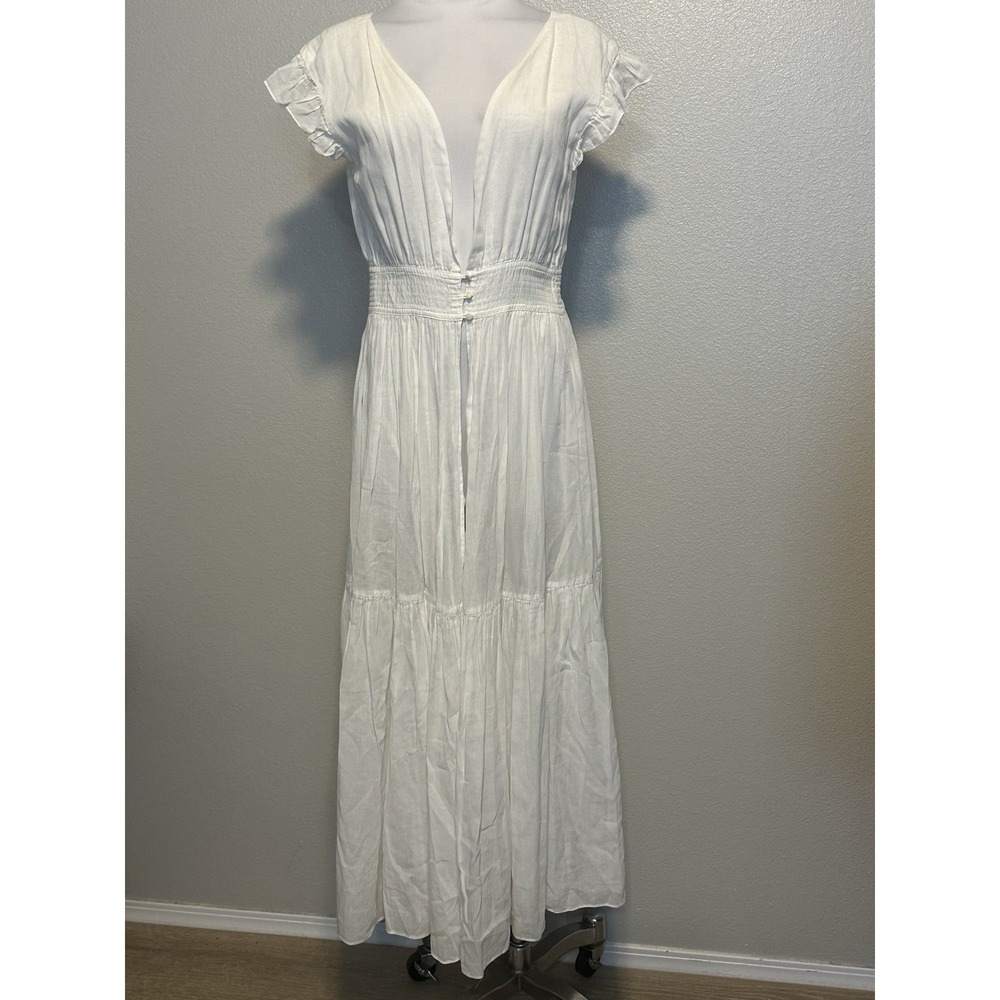 Loup Charmant Pelicano Beach Robe White Cotton Sz Small Open-Front Maxi Dress
